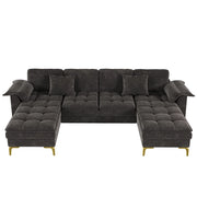 Divano angolare a U 4 posti - con 2 chaise longue e cuscini - in chenille grigio