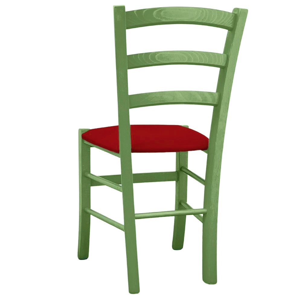 Sedie da sala da pranzo in legno Venezia verde con seduta in similpelle rosso