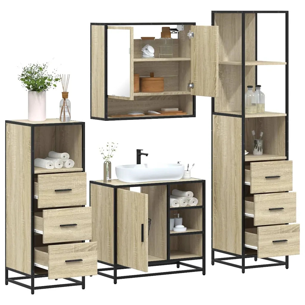 Set Mobili da Bagno 4 pz Rovere Sonoma in Legno Multistrato
