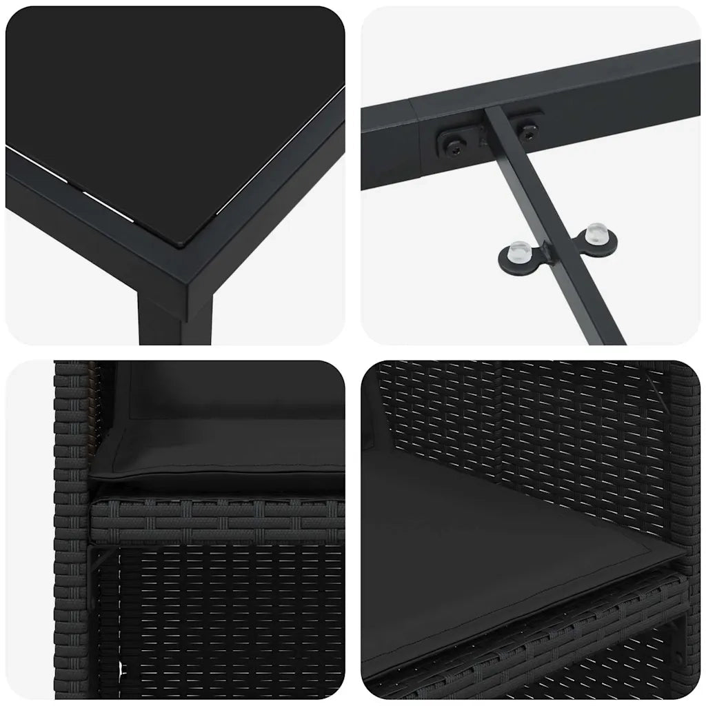 Set da Pranzo per Giardino con cuscino 5 pz | Set Salotto da Giardino Nero polyrattan