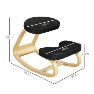 Sedia Inginocchiatoio con Movimento a Dondolo 50x73x55 cm in Tessuto Effetto Lino e Legno di Betulla Nero