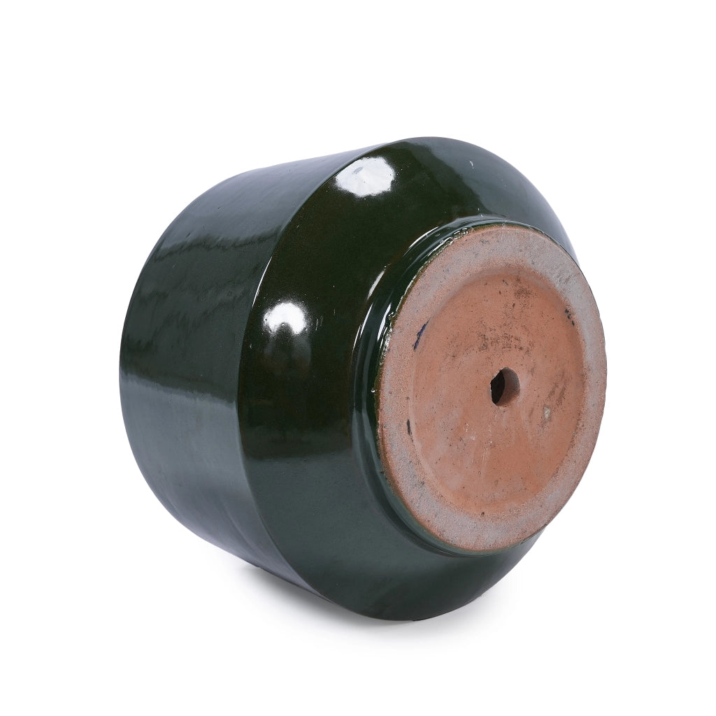 Fioriera in ceramica smaltata verde antico con foro di drenaggio per interno ed esterno, 1 pezzo
