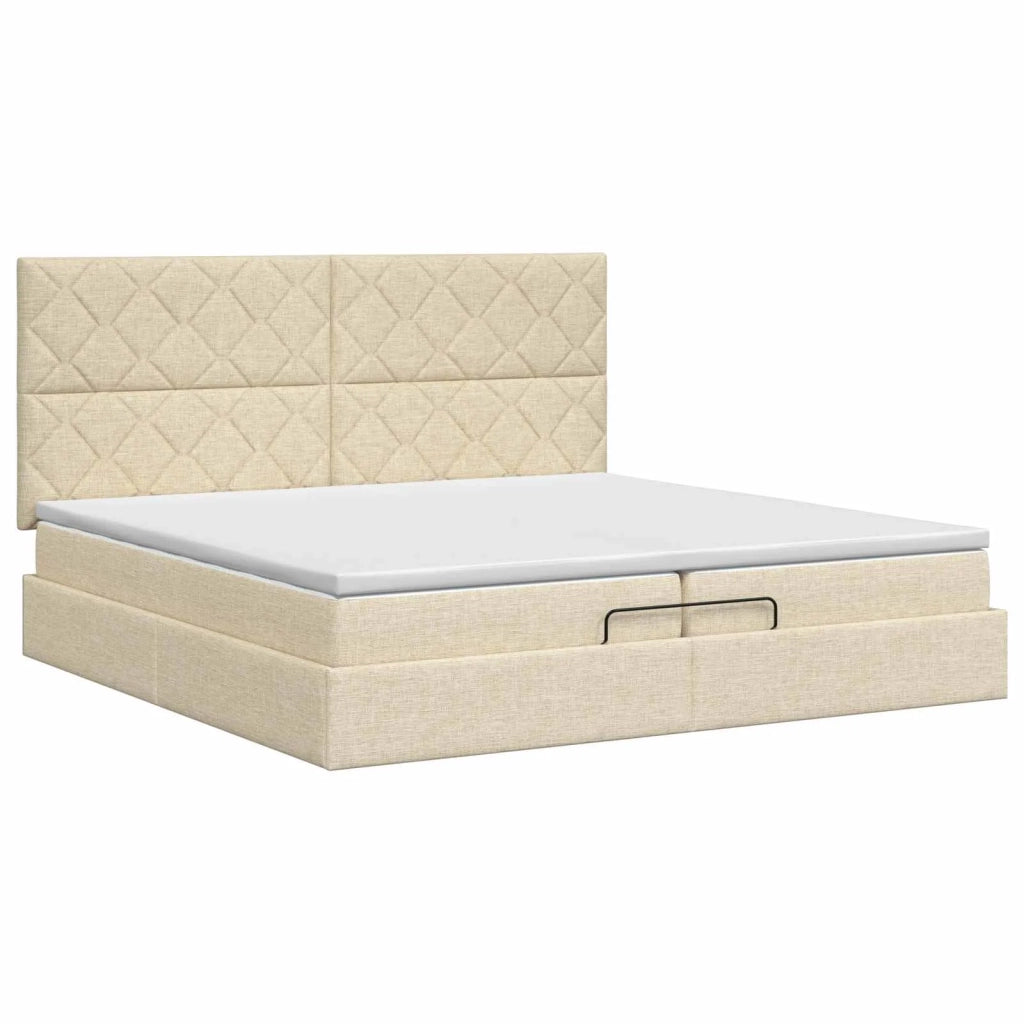 Letto ottomano con materasso Crema 200 x 200 cm Tessuto 3457603