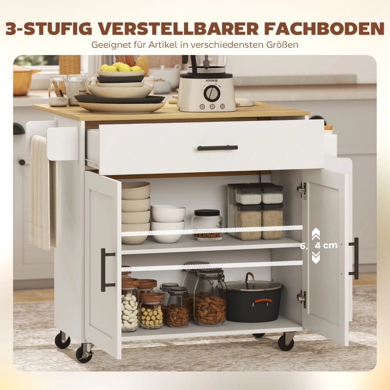 Carrello da Cucina con 1 Cassetto; 2 Ante; Ripiano Regolabile; Piano Ribaltabile e Portasciugamani 120 x 68 x 85 cm