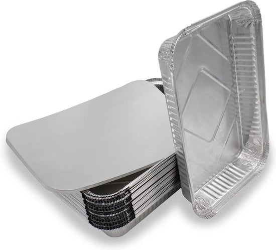 Scatole in alluminio extra grande con coperchio - 25 x grandi contenitori - contenitori per rifiuti - le scatole per griglia - scatola per griglia