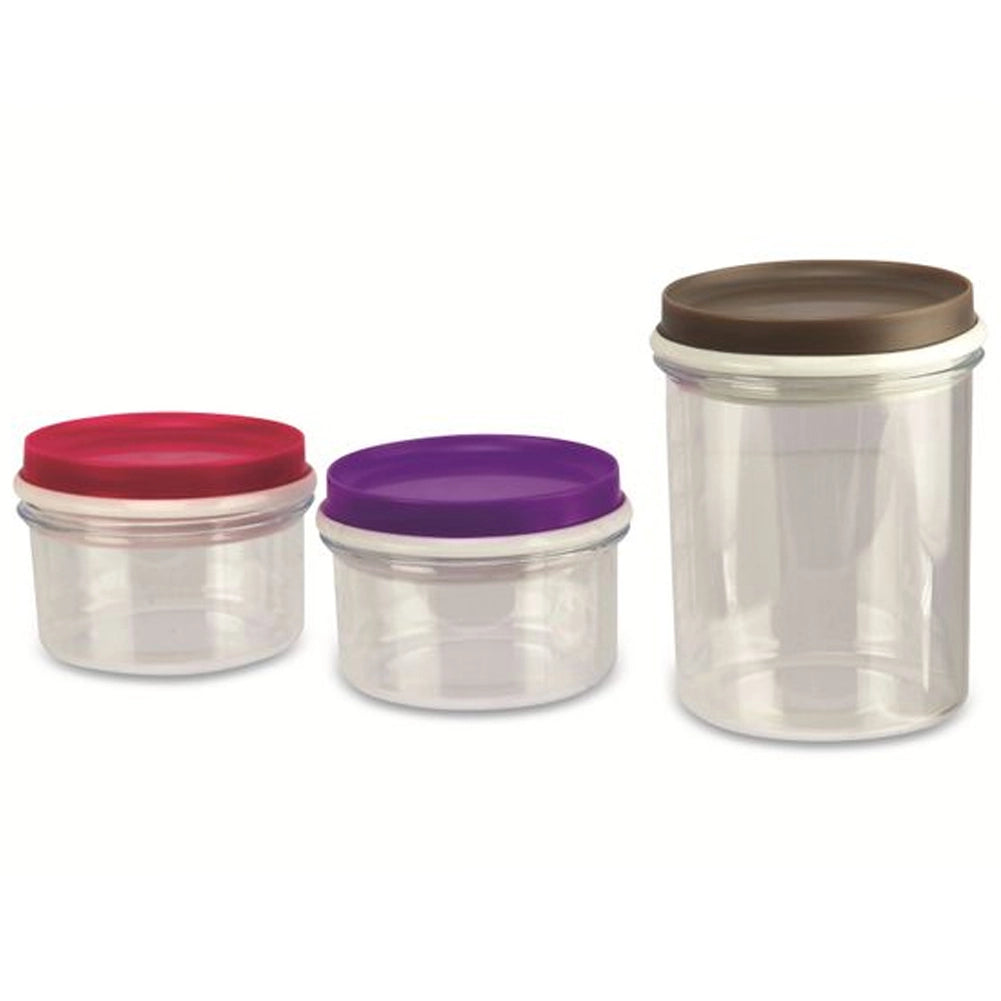 Set 4 Barattoli Contenitori in Plastica Trasparente Tappi Colorati 90/230/970 ml