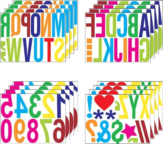 Lettere e Numeri Sticker Autoadesivi, 16 Fogli di 10 cm per Progetti Creativi, Decorazione e Etichette in Molti Colori