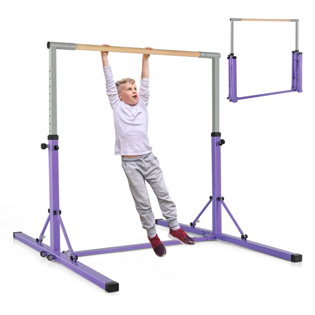 Barra ginnastica per bambini con 13 altezze regolabili portata 100kg, Attrezzatura palestra domestica Viola
