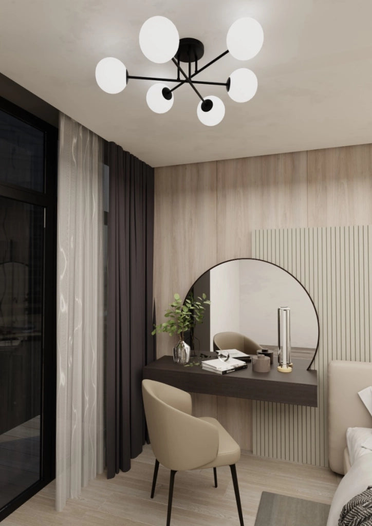 Lampadario Emibig ROMA 6 luci E14 nero con vetri bianchi