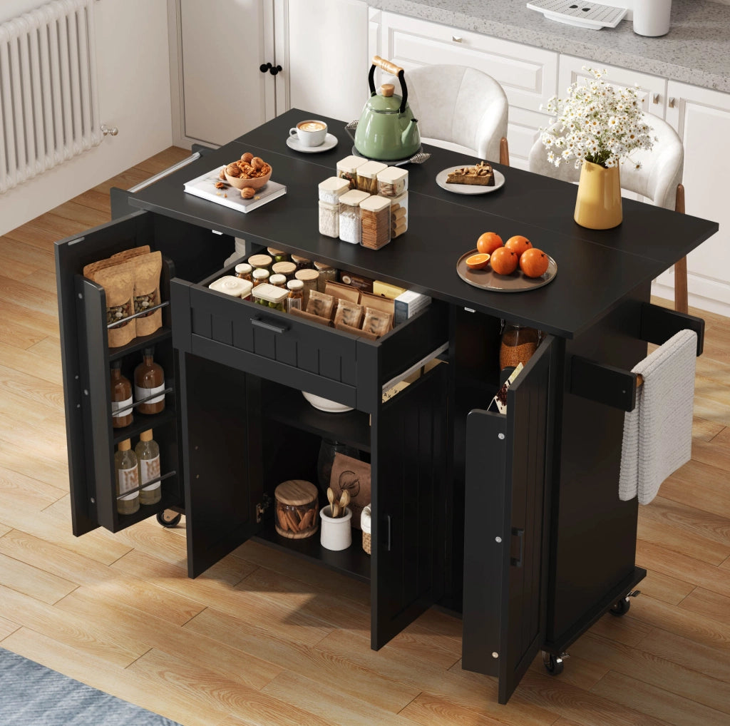Isola cucina con piano ribaltabile 120x45(70)x95 cm; MDF nero