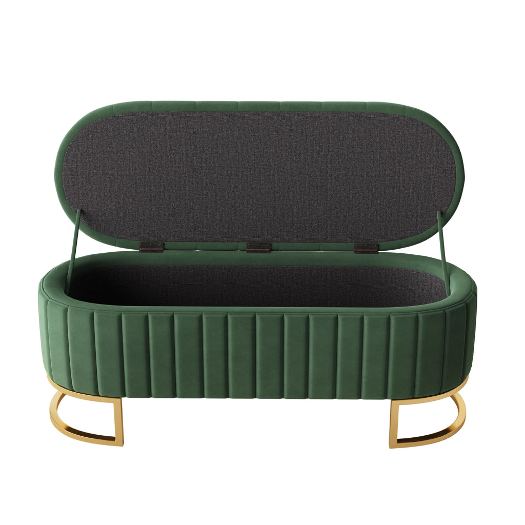 Panca contenitore imbottita in velluto verde 120 x 39;9 x 43 cm