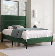 Letto imbottito 90x200 cm con rete a doghe e testiera in velluto verde scuro