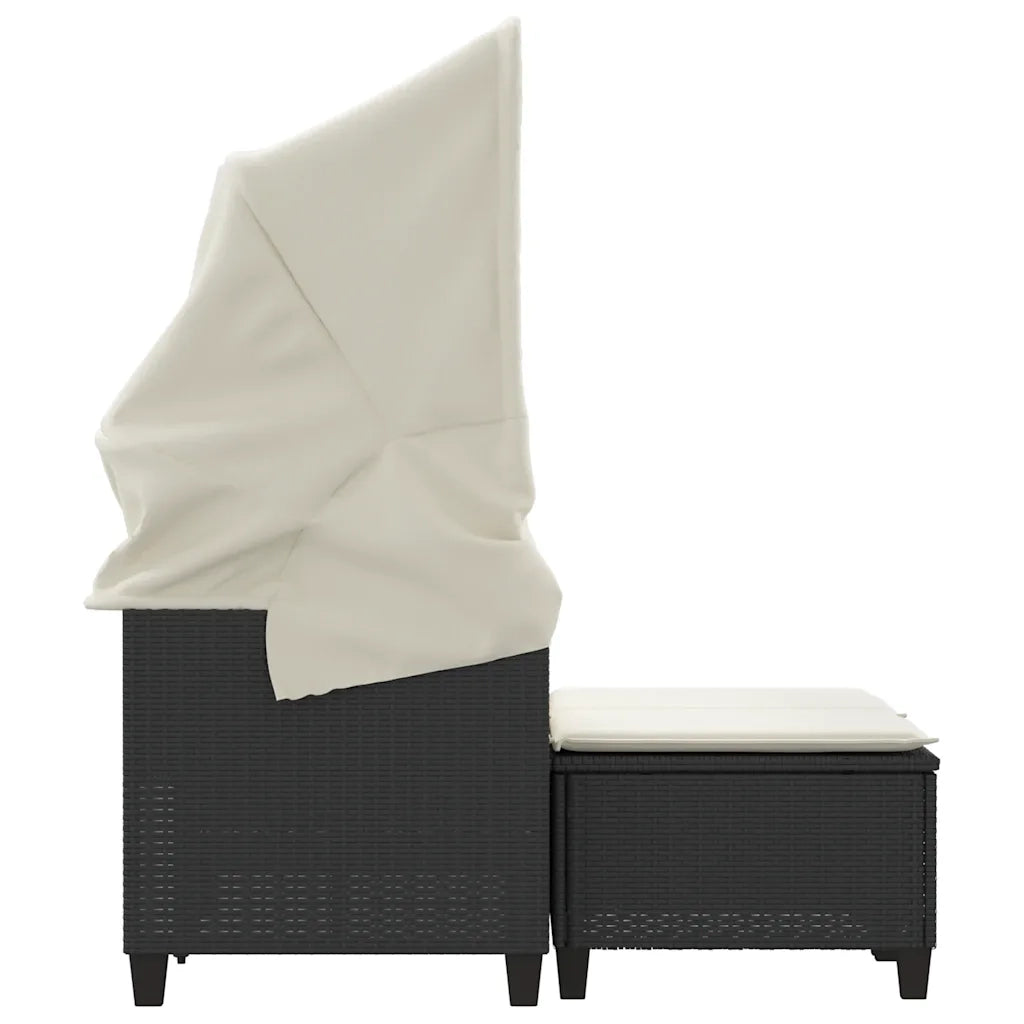 Divano Giardino 2 Posti-Sofa da Giardino-Divanetto da esterno Baldacchino e Sgabelli Nero Polyrattan 745071