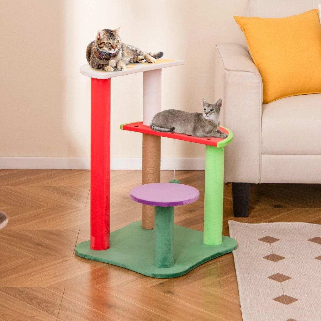 Albero per gatti da 69cm con piattaforme a forma di frutta, Torre per gatti carino con posto per graffiare-Alberi Tiragraffi