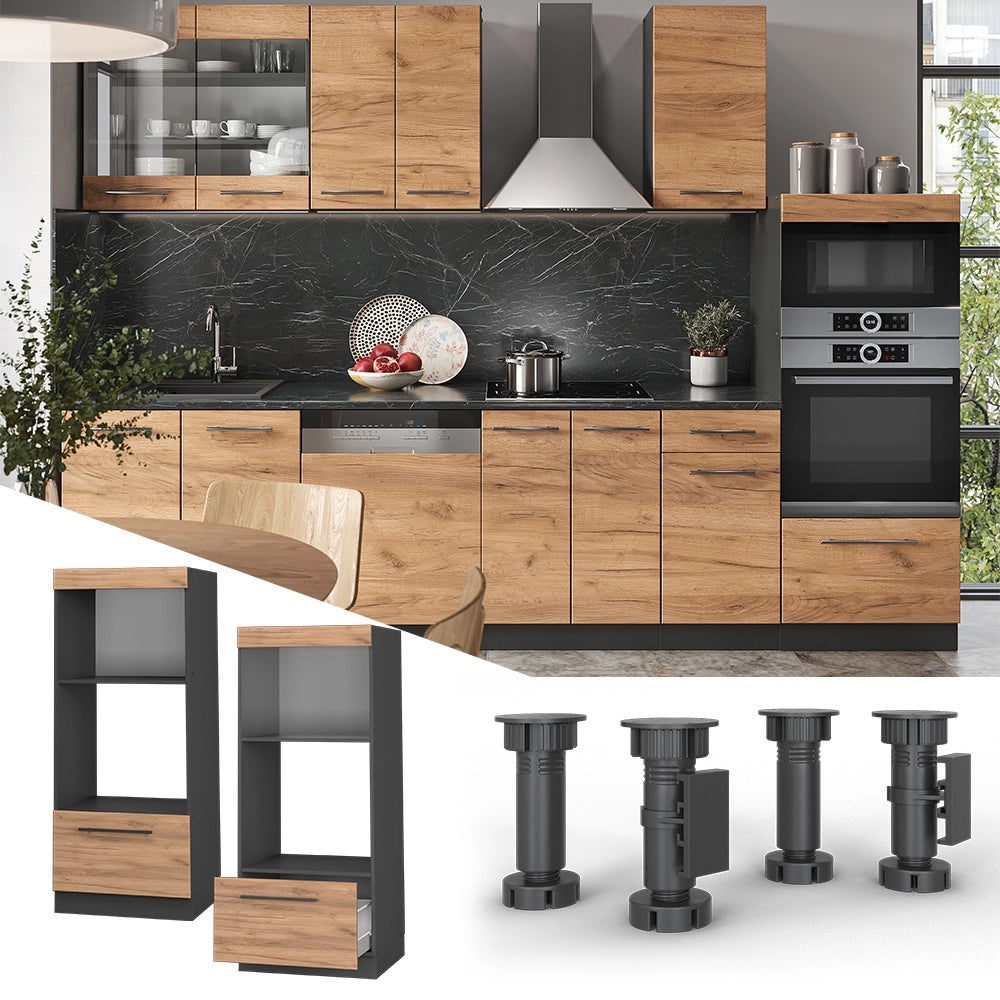 Mobile cucina microonde Fame-Line Rovere dorato/Antracite 60 cm aperto Vicco