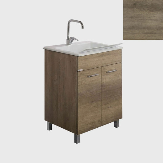 Mobile Lavatoio Vasca Zeus in MineralMarmo Apertura a 2 Ante 60x46x84 cm Olmo Naturale