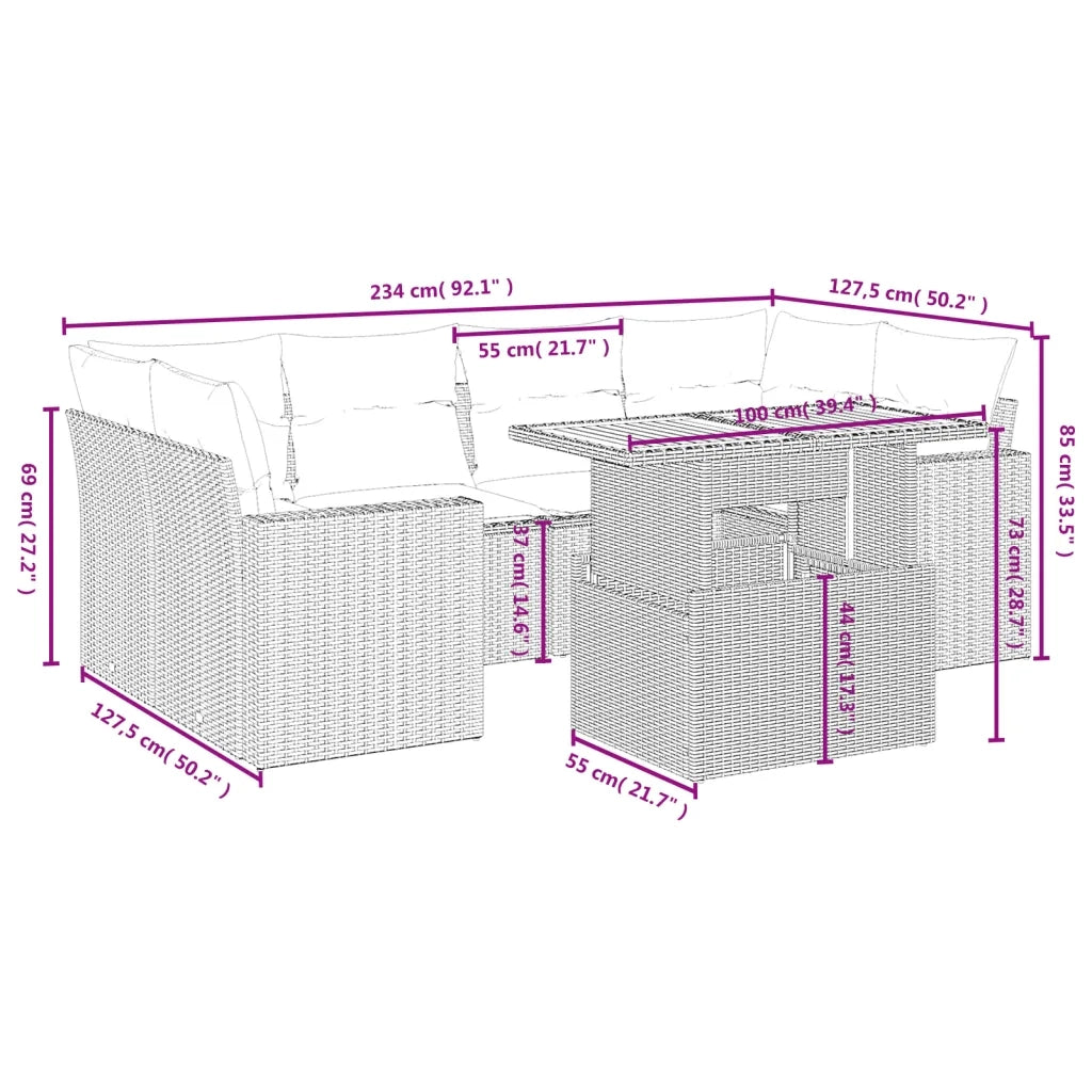 Set Divani da Giardino 7 pz con Cuscini Grigio in Polyrattan 3271214