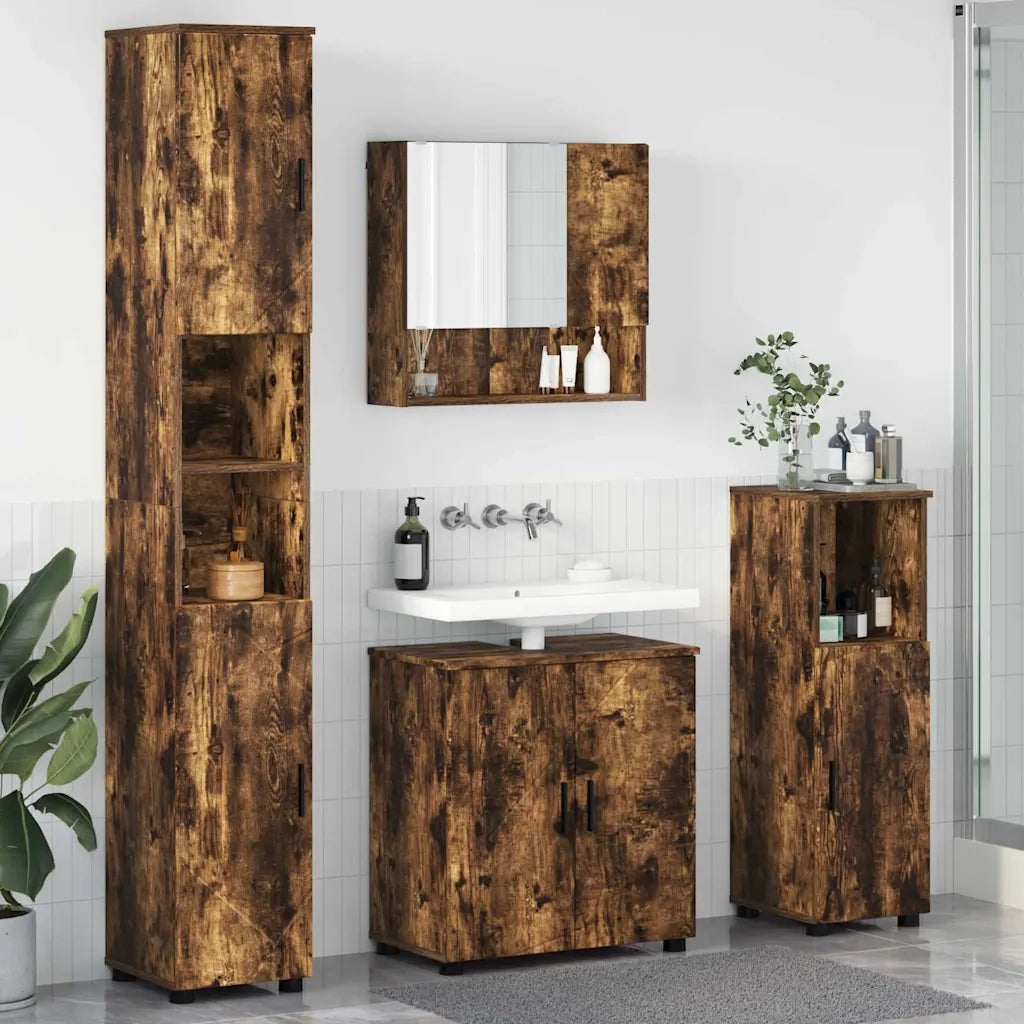 Set di mobili per il bagno Montaggio a parete 4 pcs Rovere fumé