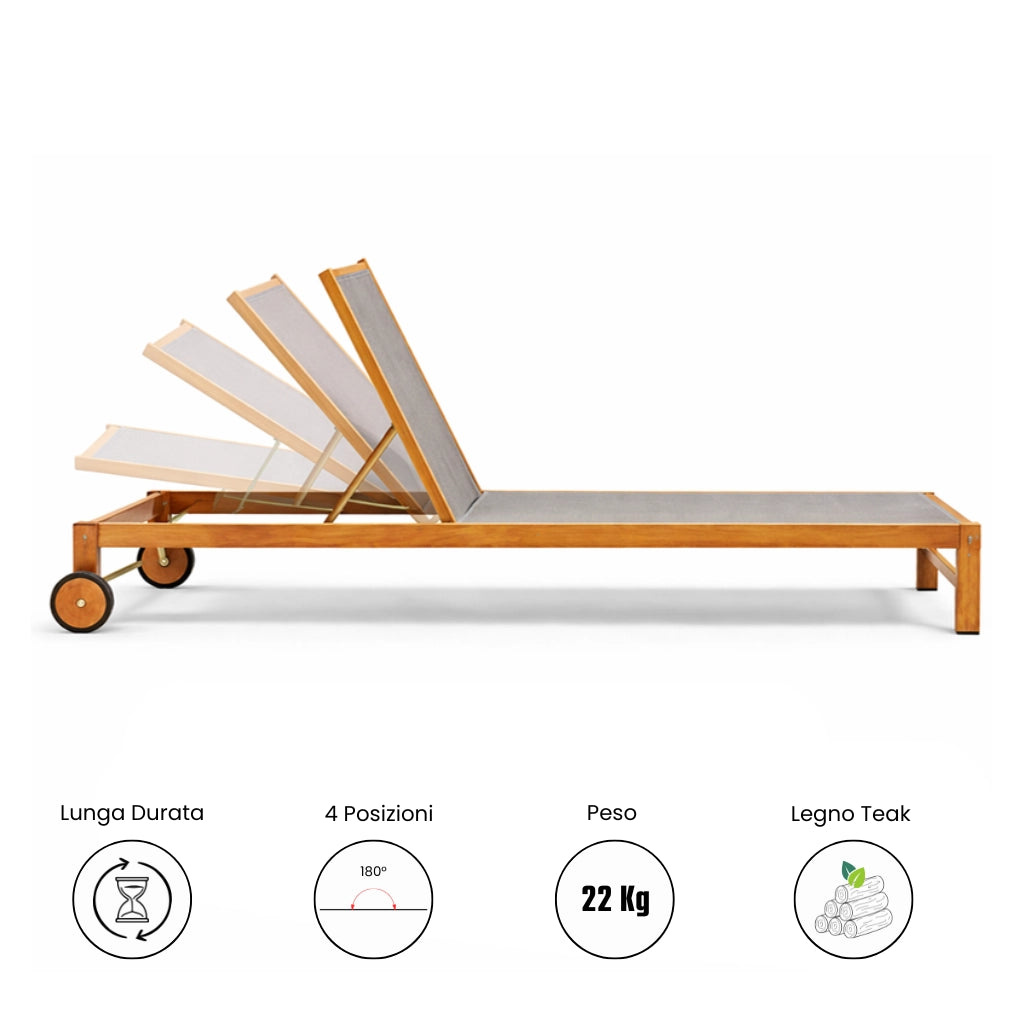 Set 2 Lettini Prendisole in Legno Teak con Ruote - JavaCol. Grey