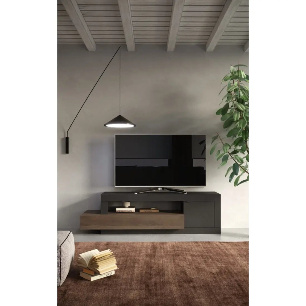 Buffet con 1 porta e 3 cassetti, collezione DOMI, grigio antracite/quercia scura, per soggiorno design