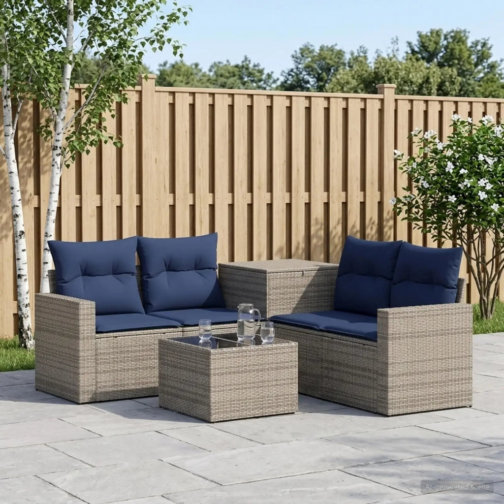 Set di divani 6 pz Grigio e Blu Navy Rattan sintetico e Acciaio 3447405