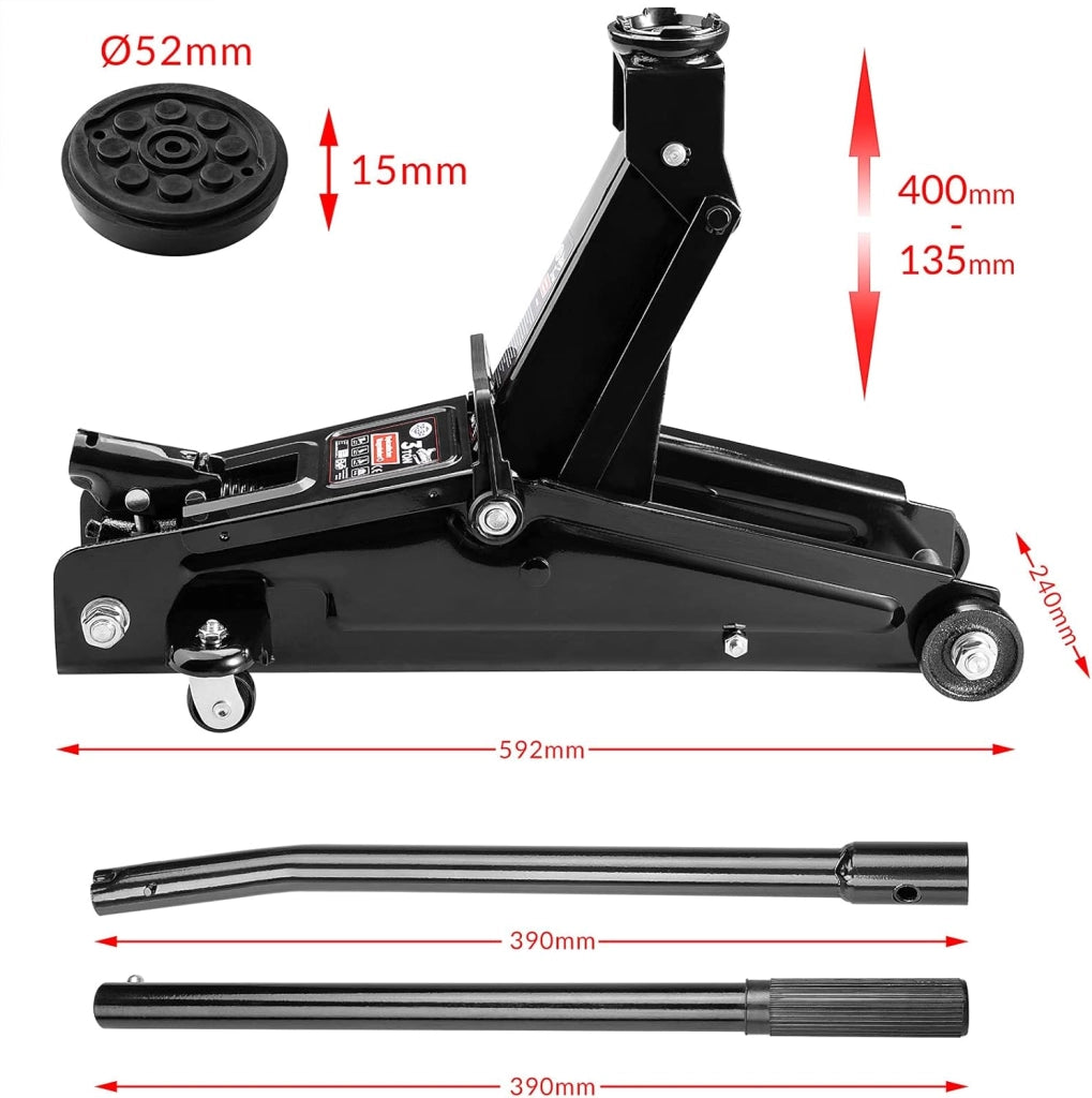 Cric idraulico auto 3 tonnellate maniglia rotelle manovrabile cuscinetto gomma martinetto sollevatore