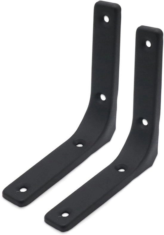 Set di 2 supporti per pannelli, 10 cm (ca. 10 cm) supporti L neri, adatti per legno, pannelli, cassetti e decorativi sostegni a 90 gradi a tre gambe con viti.