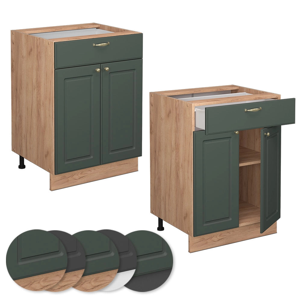 Vicco Mobiletto base per cucina Verde-oro Country House 60 cm con cassetto, senza piano di lavoro