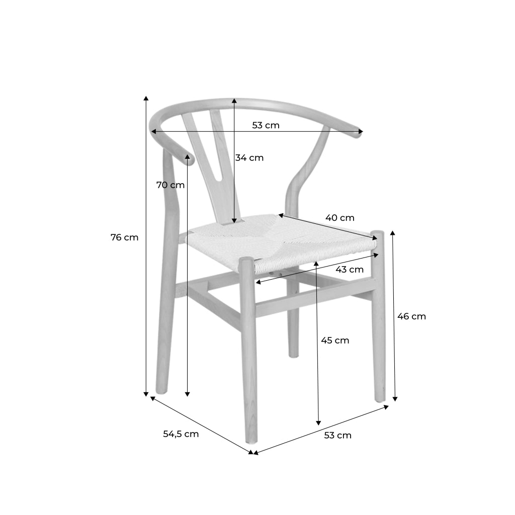 Set 2 sedie in legno con seduta in corda, noce