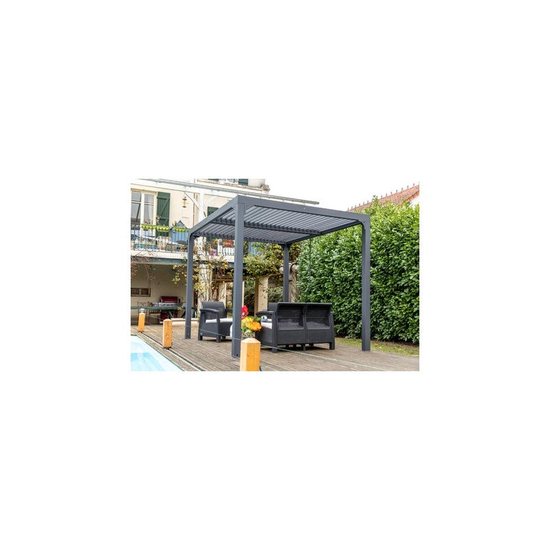Pergola bioclimatica da giardino in alluminio 240x300 cm – tettoia con lamelle orientabili 90° – grigio antracite – PER2430BI Foresta