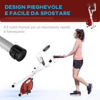Cyclette Pieghevole da Fitness in Acciaio, Cyclette Magnetica Pieghevole da Casa con Altezza Regolabile, Resistenza Magnetica a 8 Livelli, Schermo LCD, 43x97x109cm, Rosso