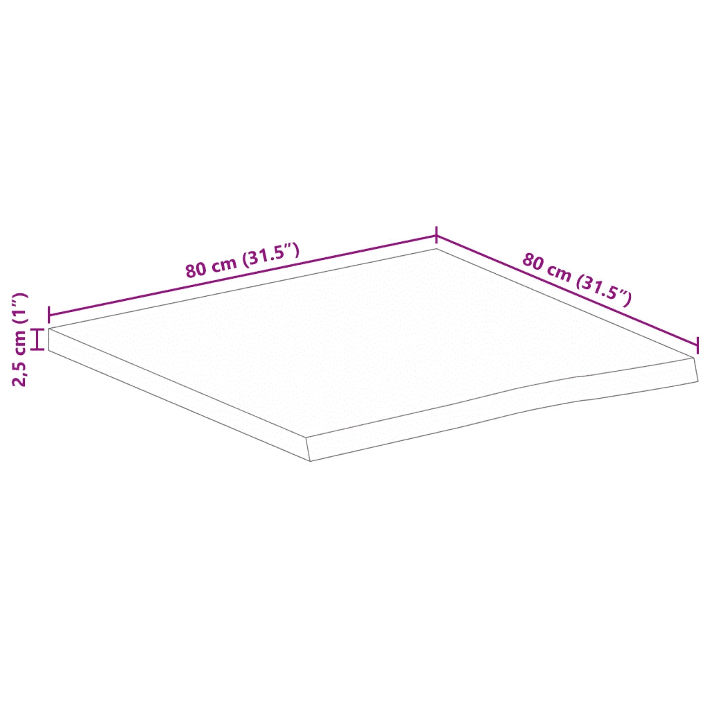 Piano Tavolo 80x80x2,5 cm Bordi Vivi Legno di Mango Grezzo 370362