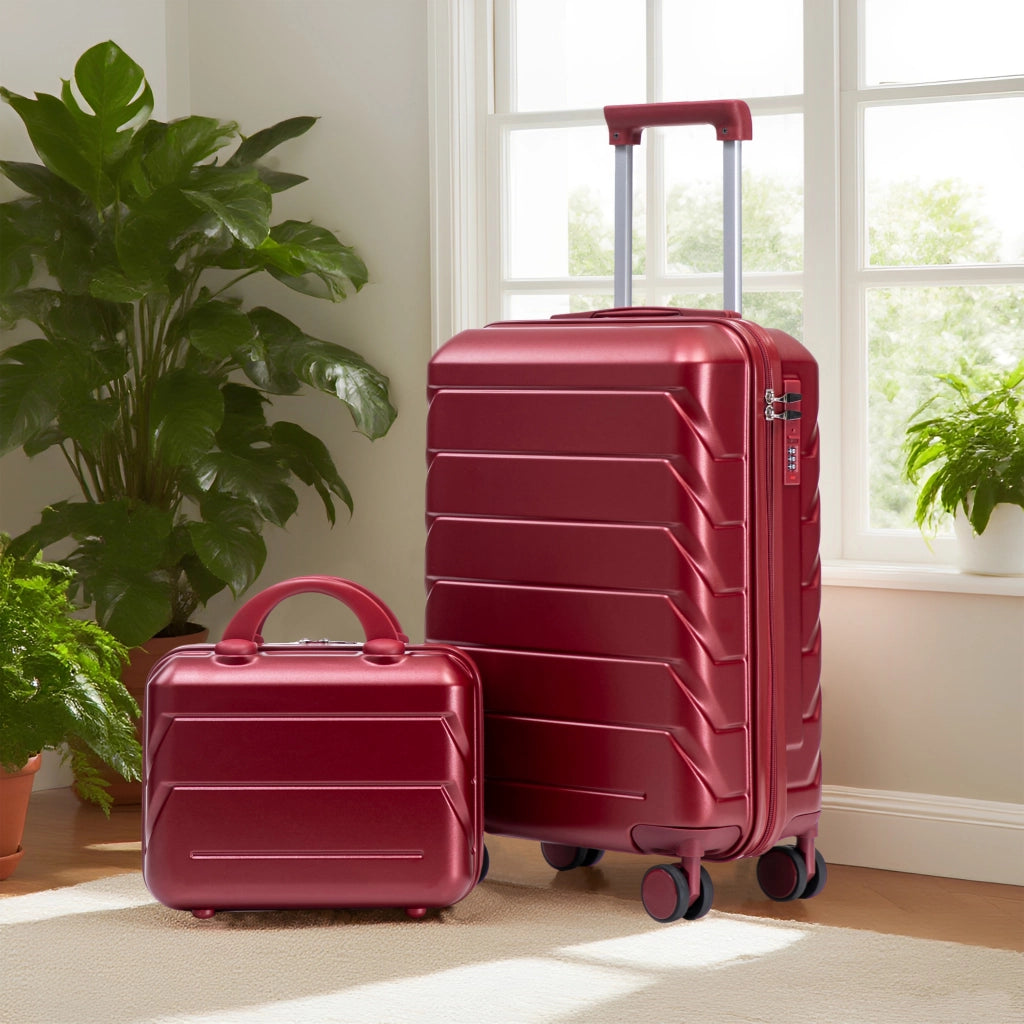 Set di due valigie girevoli in ABS da 14"/19" con lucchetto a combinazione e trousse da 14" (bordeaux)