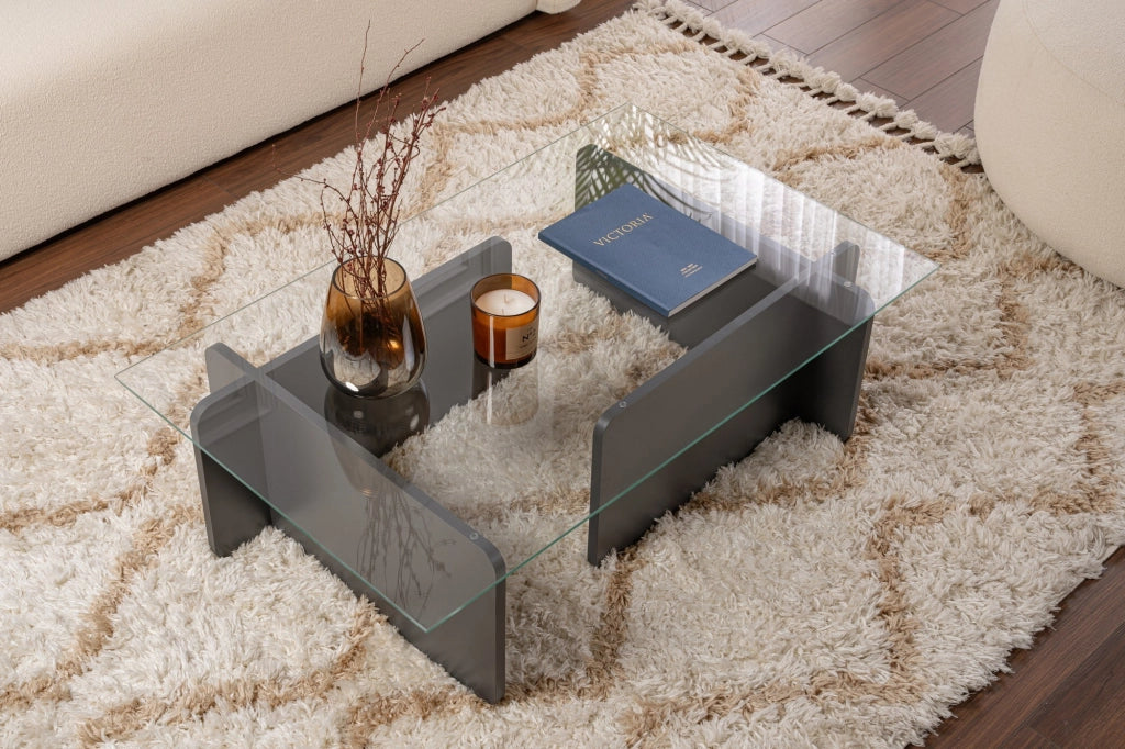Tavolino in vetro "Flavio" 105 x 65 x 30 cm - Antracite