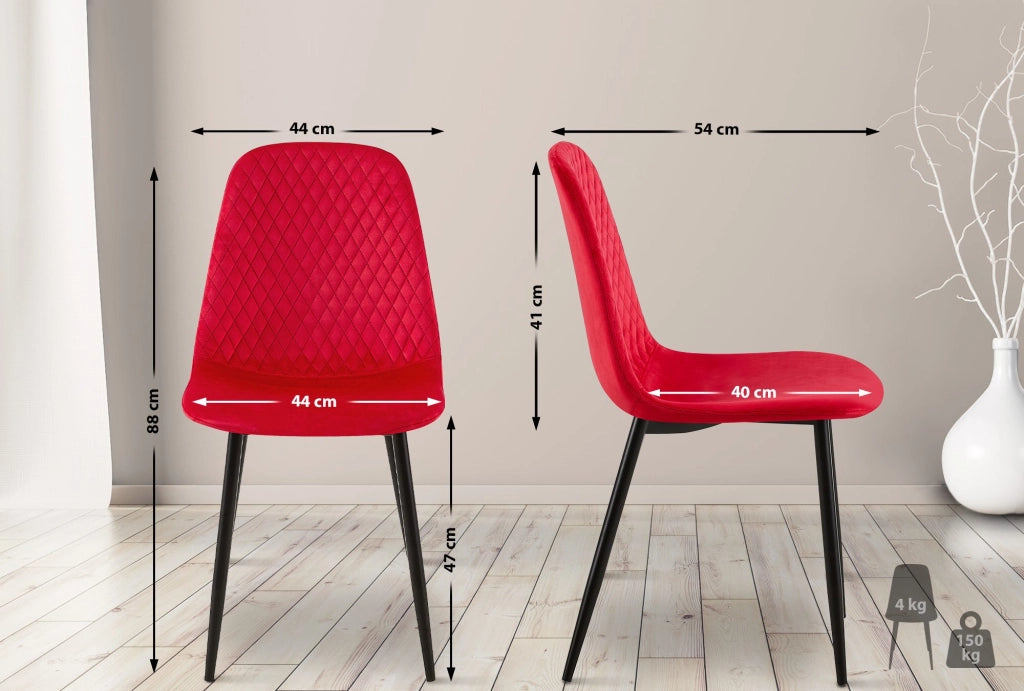 Sedia Giverny con cuciture decorative Velluto,rosso