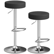 Set 2 Sgabelli da Bar Moderni Ø38,5x62-84 cm Regolabili in Pelle PU Spugna e Metallo Nero