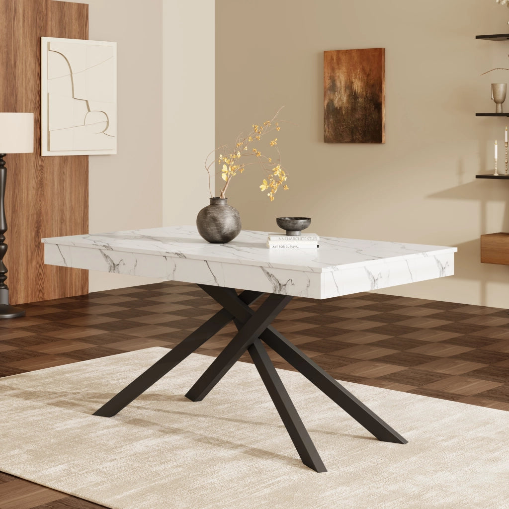 Tavolo da pranzo allungabile 140-180 cm, per 6-8 persone, piano spesso 93 mm, bianco