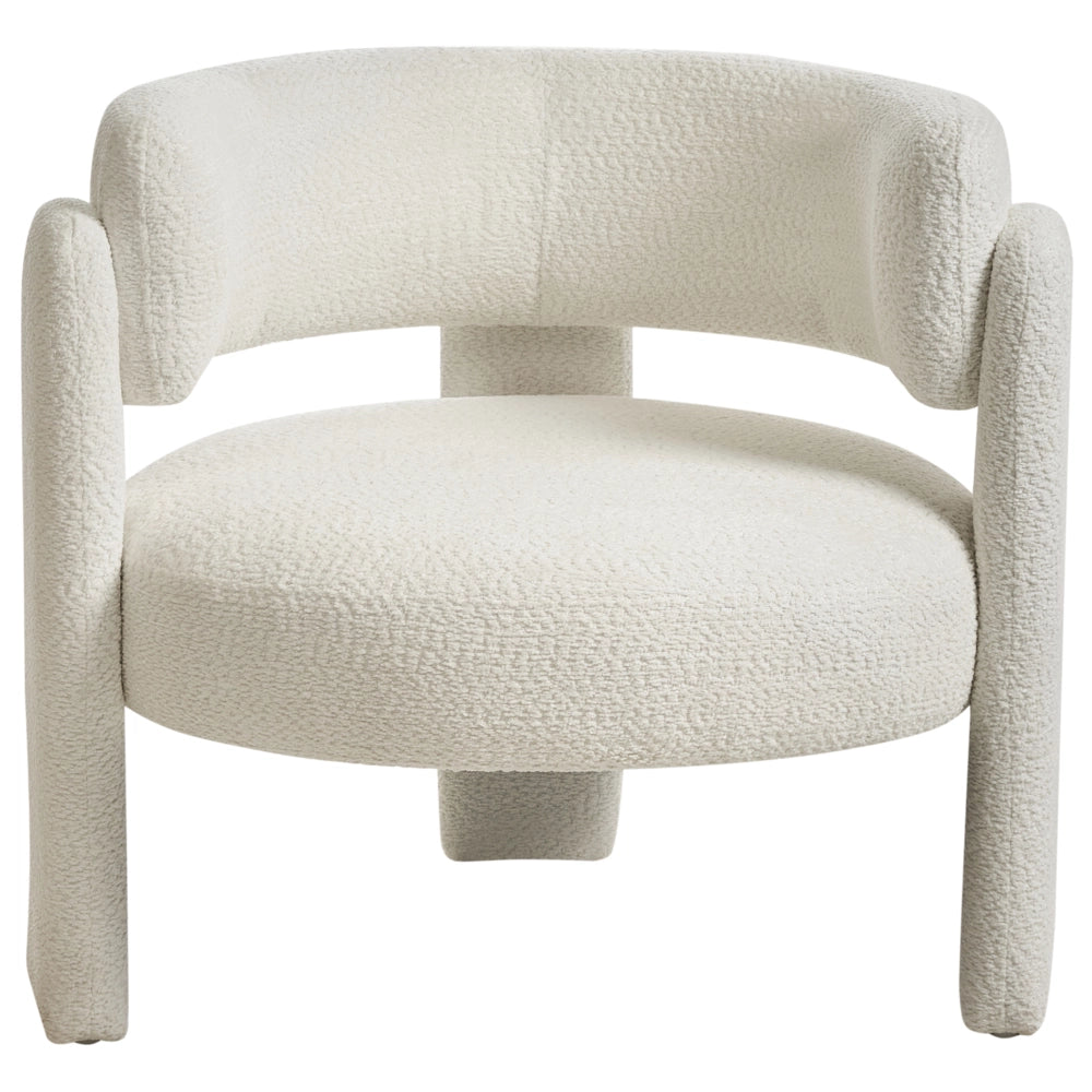 Poltrona imbottita in ciniglia con schienale curvo seduta moderna in stile scandinavo colore bianco sporco