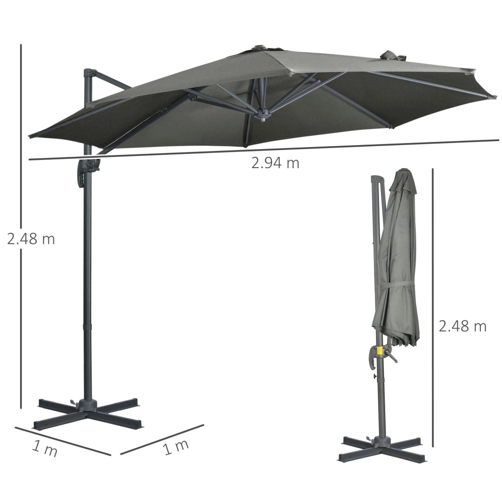 Ombrellone da Giardino Decentrato Ø294x248 cm in Alluminio Acciaio e Poliestere Grigio