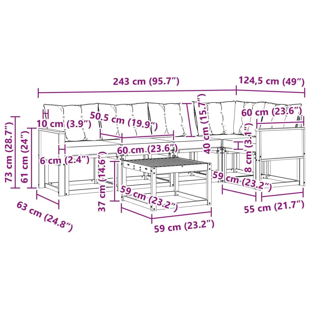 Set di divani da esterno 6 pz Naturale e Grigio Chiaro 3381959