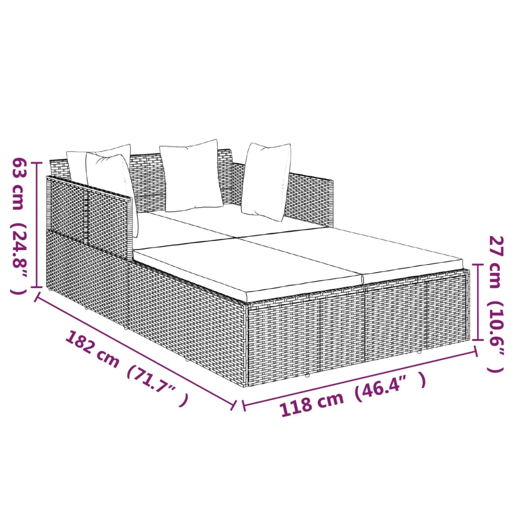 Lettino con Cuscini Nero 182x118x63 cm in Polyrattan CFW6708488