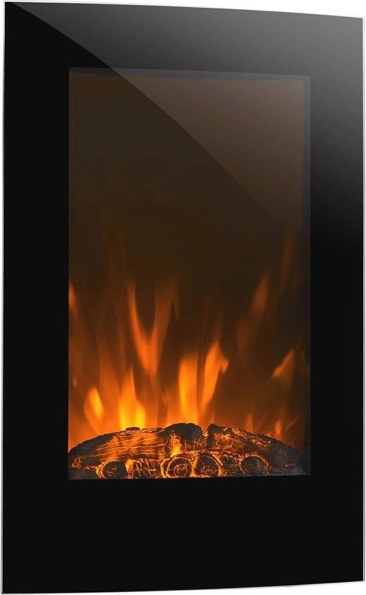 Stufa elettrica con simulazione fiamma e telecomando - 1000W / 2000W fissaggio a muro nero