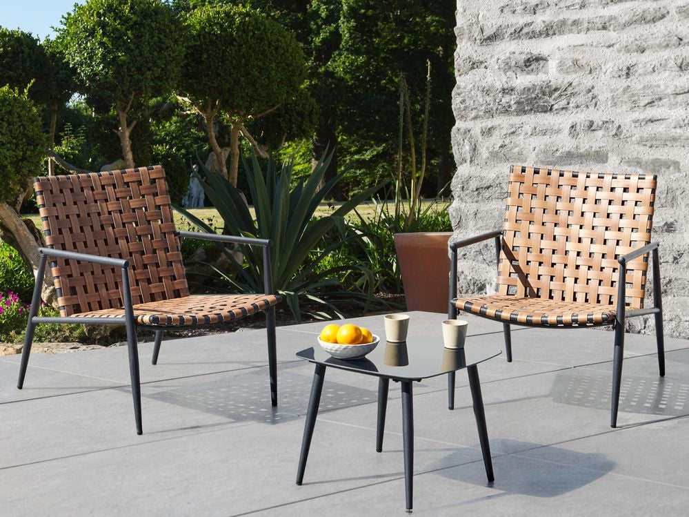 Set da bistrot a 2 posti in PE Rattan marrone Telaio e gambe in acciaio nero 2 sedie Tavolo da caffè Mobili da giardino