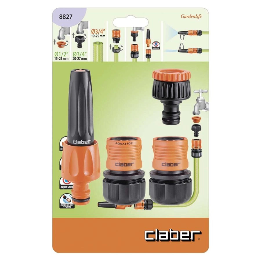 KIT IRRIGAZIONE DA GIARDINO CON LANCIA E RACCORDI PER TUBO 3/4 POLLICE CLABER ST