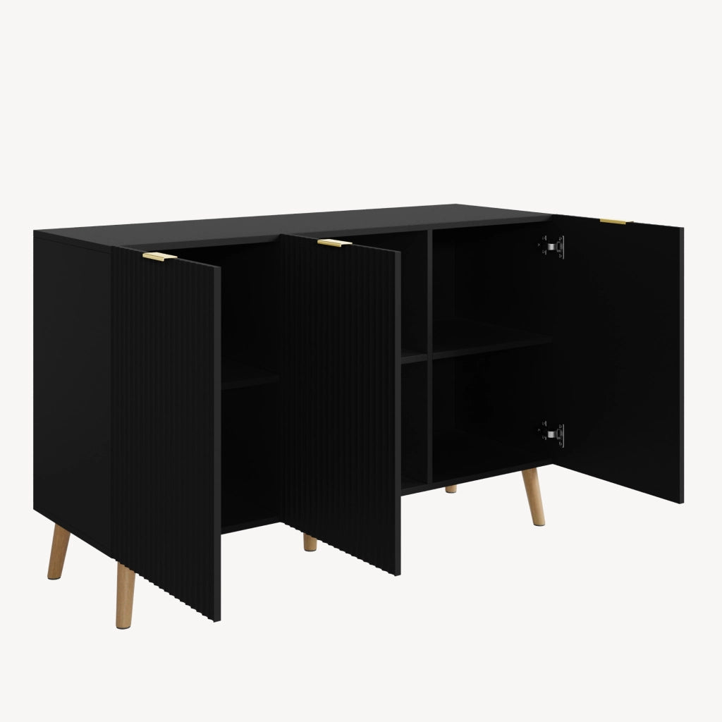 Credenza Nand Madia con 3 Ante Scanalate 120x40x76 cm Nero [en.casa]