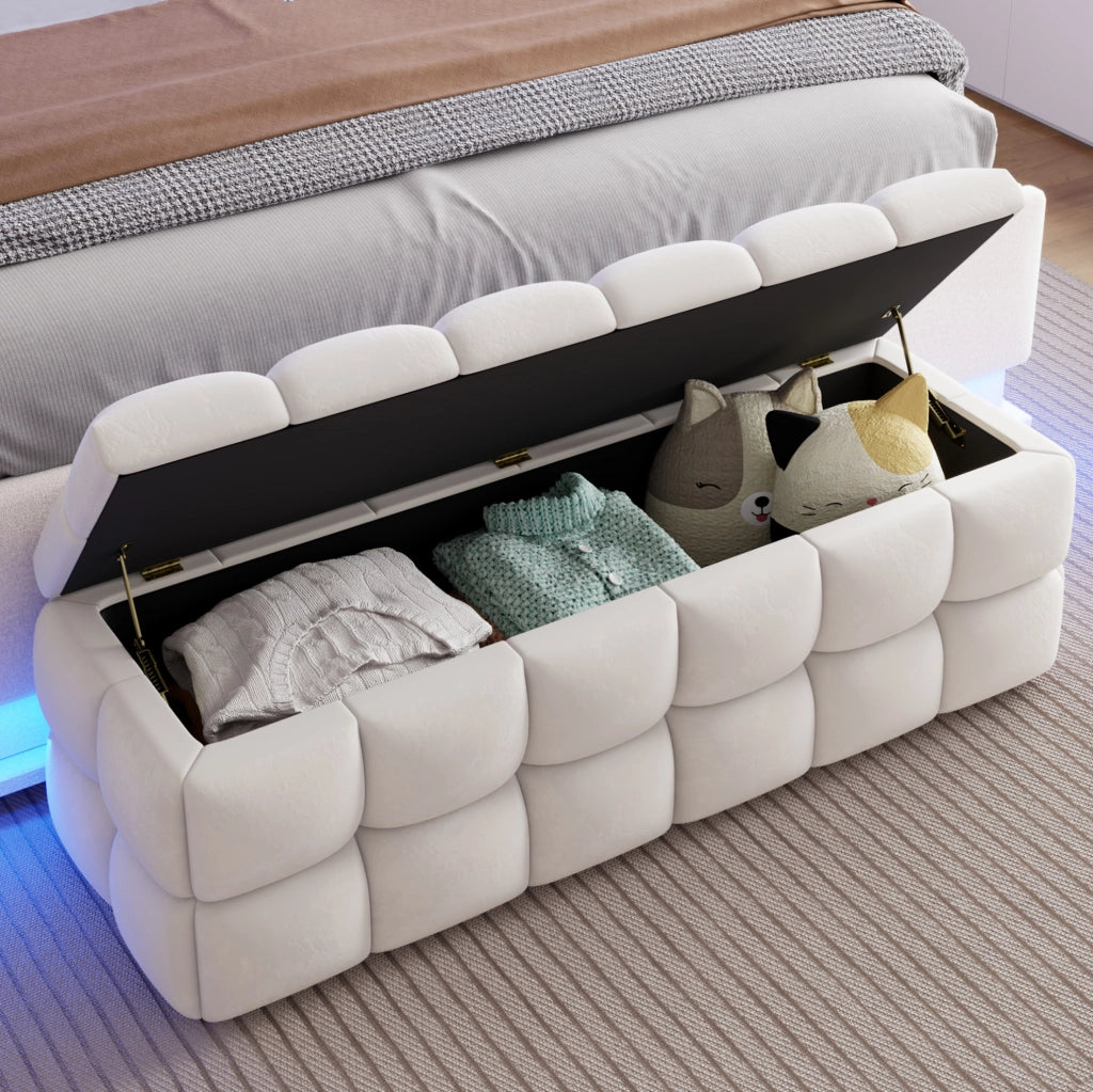 Panca contenitore imbottita apribile beige