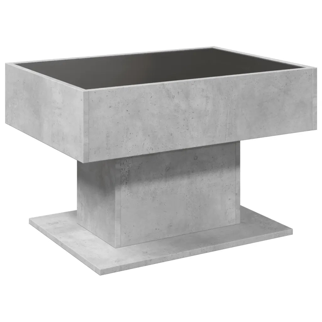 Tavolino Salotto con LED-Tavolino da soggiorno-Tavolo Grigio Cemento 70x50x45 cm Multistrato