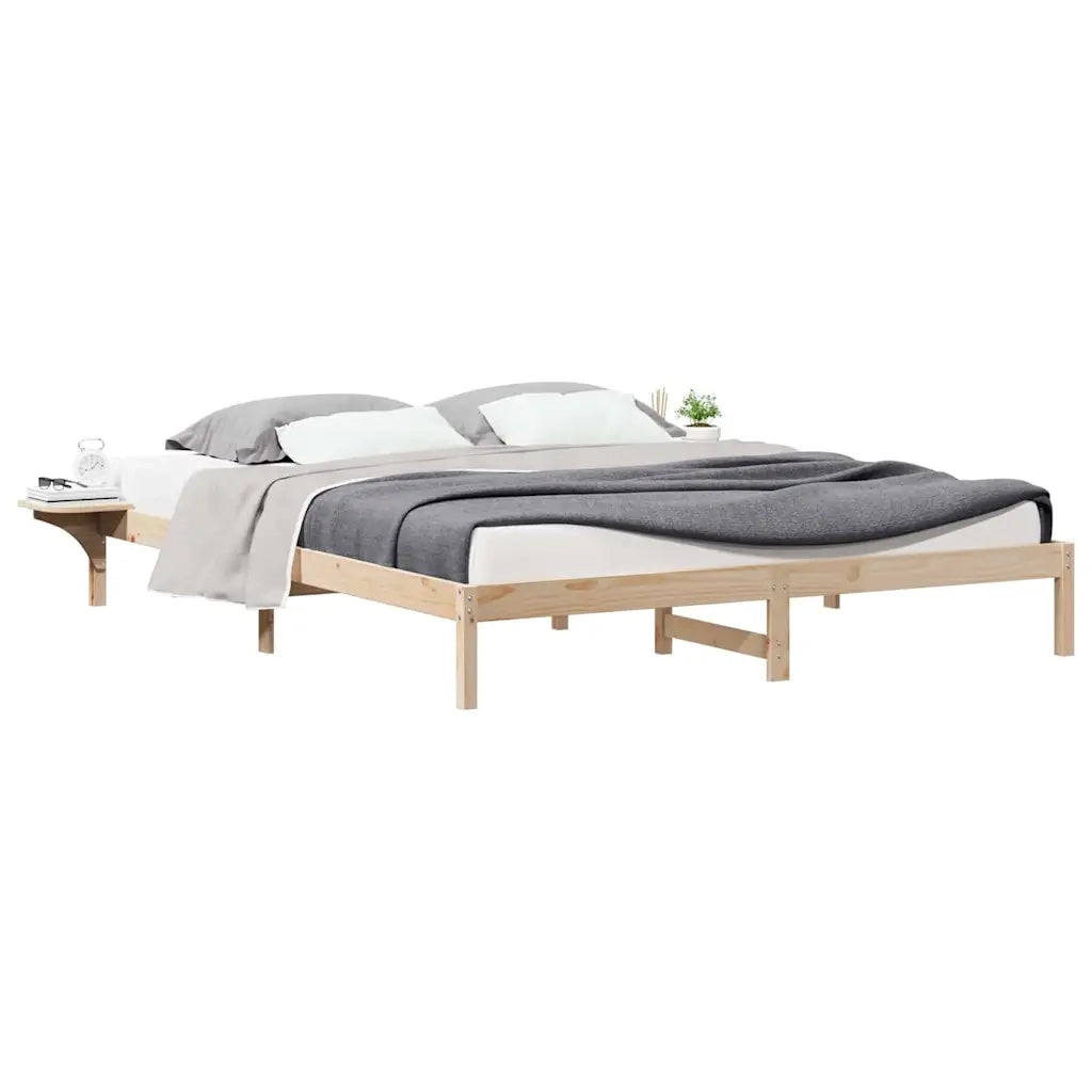 Letto con Tavolini Laterali Naturale 200 x 210 cm Pino massello 873235