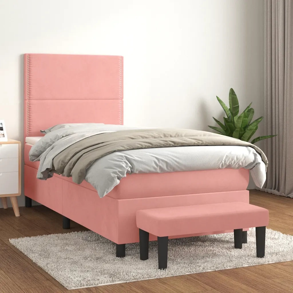 Letto singolo | Letto per adulti | Giroletto a Molle con Materasso Rosa 80x200 cm in Velluto
