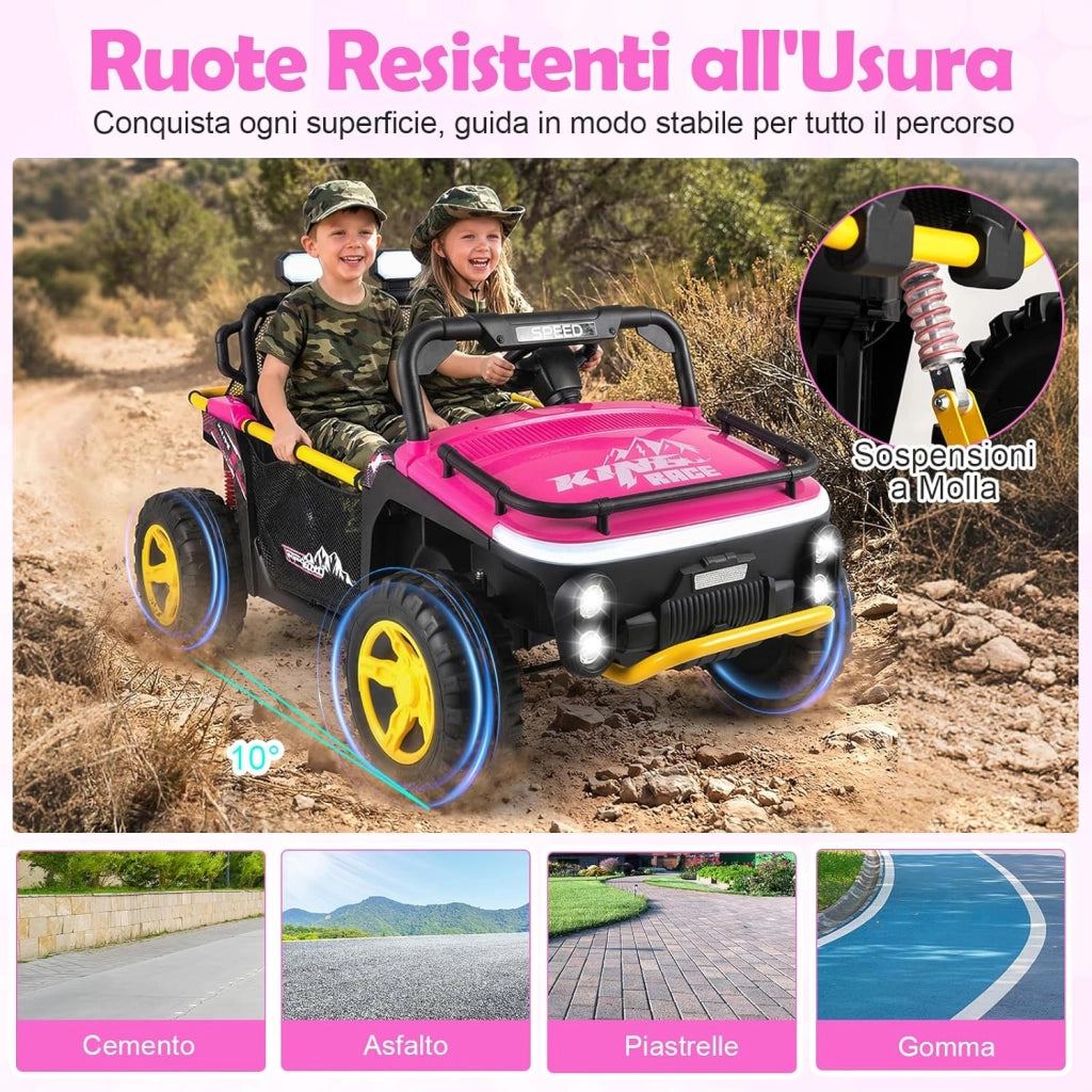 24V Macchina Elettrica per Bambini, Veicolo Elettrico a 2 Posti con Telecomando Clacson Musica Storie Connessione Wireless Luci, 37-86 Mesi (Rosa)